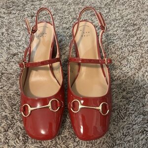 A New Day Red Patent Slingback Loafers with Gold Bit
